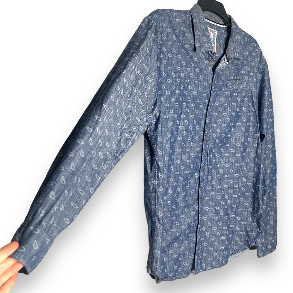 MBX Shirt Mens XL Black Gray Geometric Paisley Long Sleeve Button Up Cotton - Picture 5 of 10